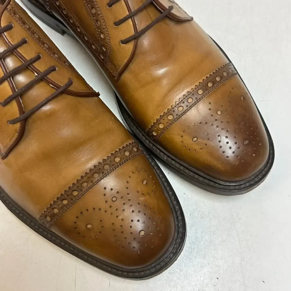 VGUC Gucci Cap Toe Derby Brogue Burnished Tan Calf Cognac Made in Italy US 9.5 D